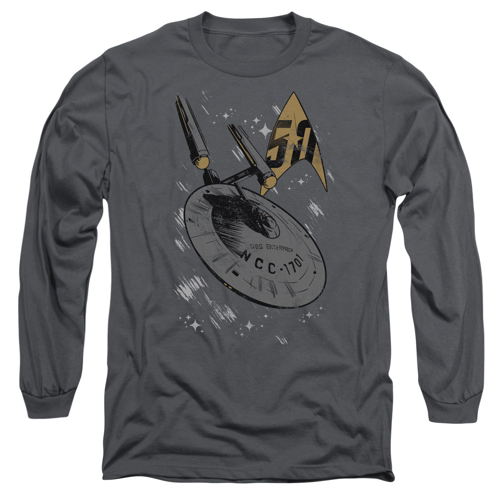 Star Trek Enterprise Dash Mens Long Sleeve Shirt Charcoal Officially Licensed