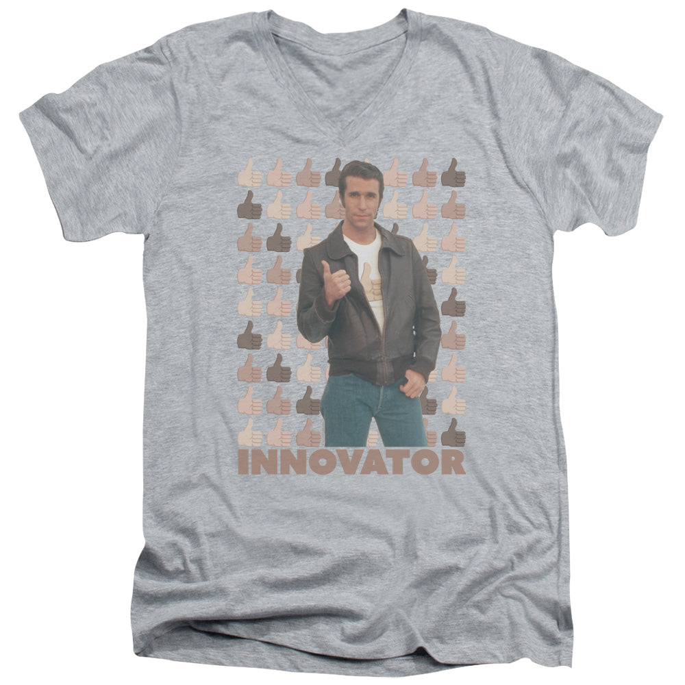 Happy Days Innovator Mens Slim Fit V-Neck T Shirt Athletic Heather