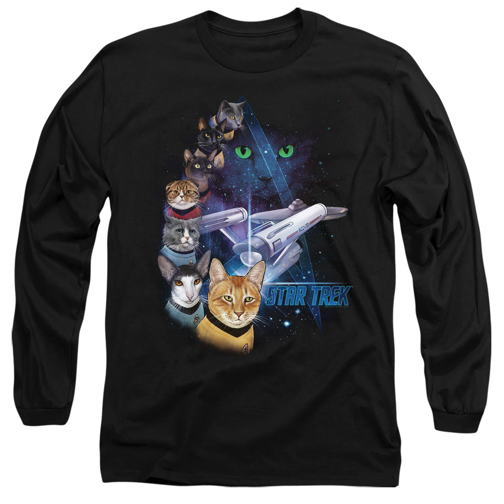 Star Trek Feline Galaxy Mens Long Sleeve Shirt Black Officially Licensed