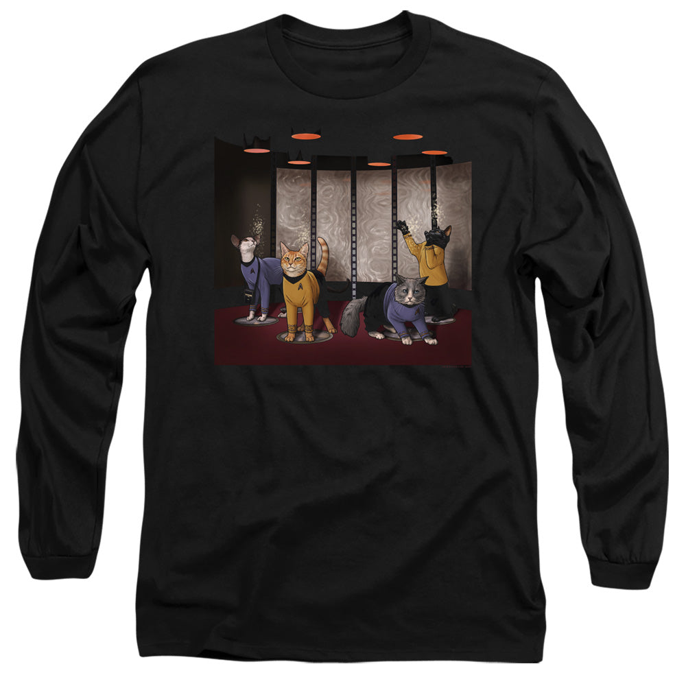 Star Trek Beam Meow Up Mens Long Sleeve Shirt Black Officially Licensed