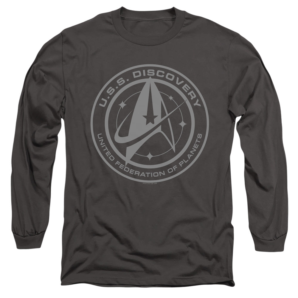 Star Trek Discovery Discovery Crest Mens Long Sleeve Shirt Charcoal Officially Licensed