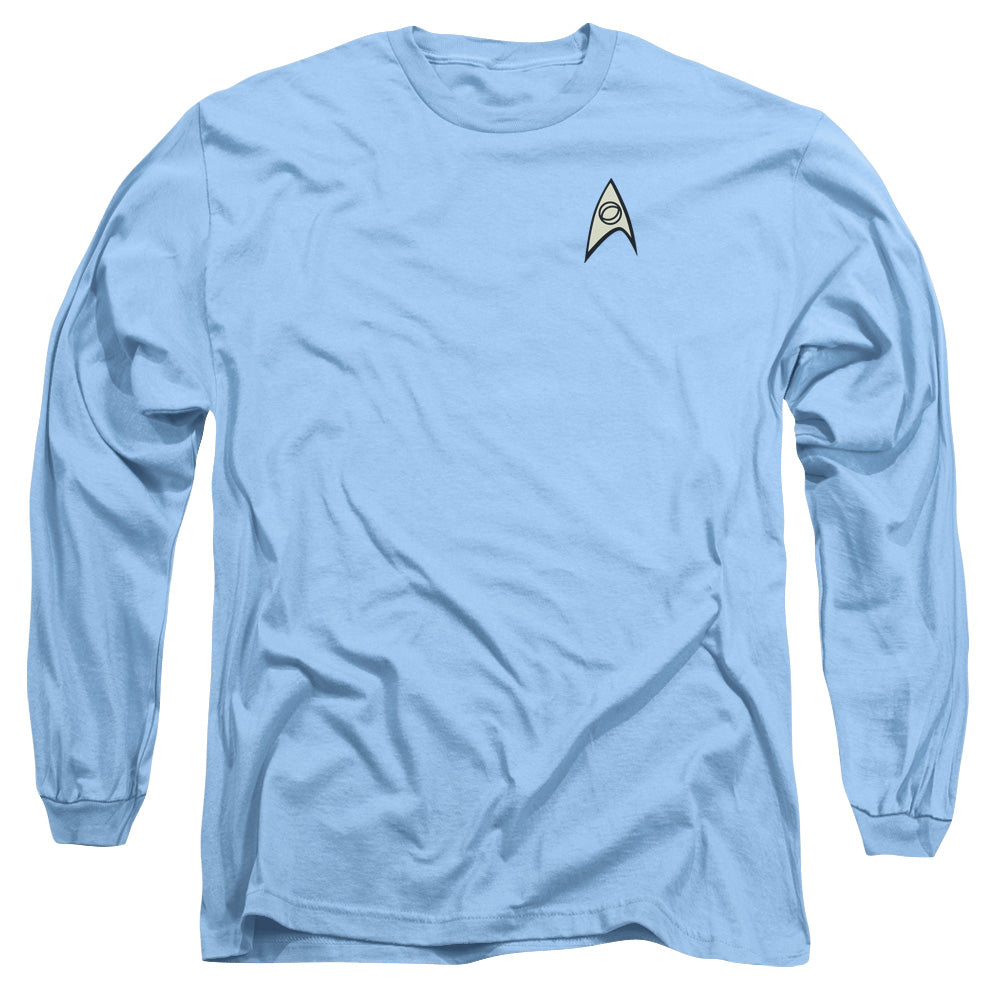 Star Trek Science Uniform Mens Long Sleeve Shirt Carolina Blue Officially Licensed