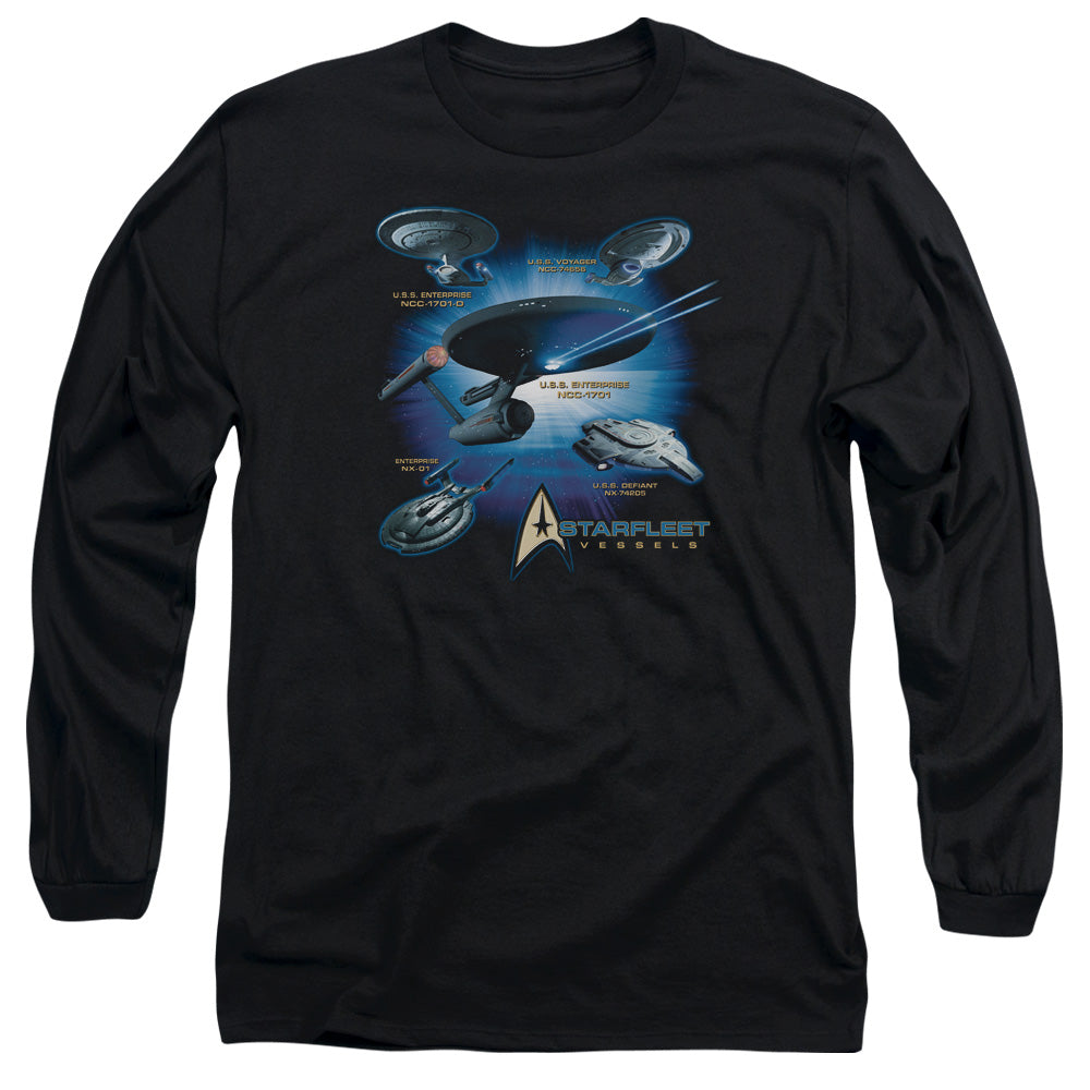 Star Trek Starfleet Vessels Mens Long Sleeve Shirt Black Officially Licensed