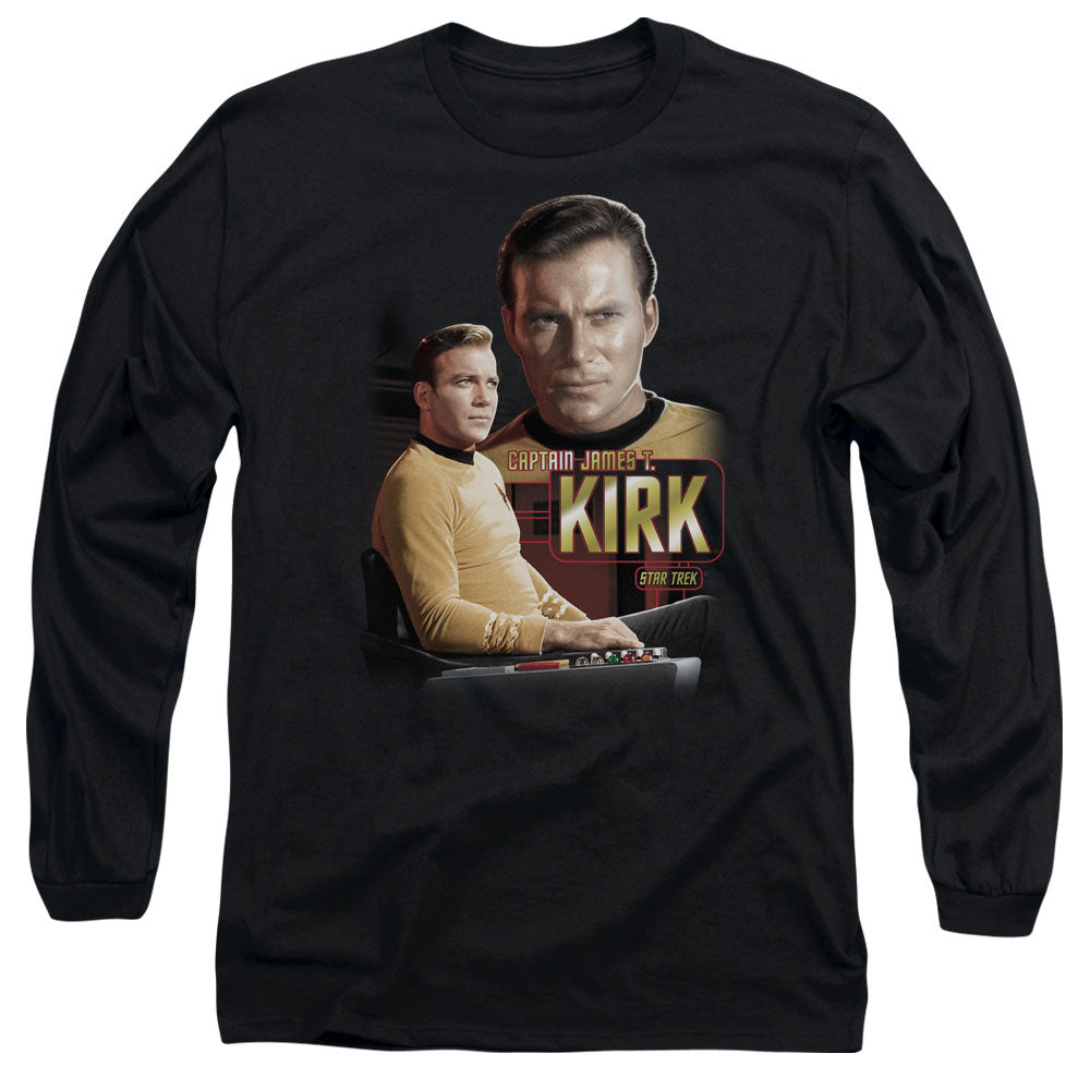 Star Trek Captain Kirk Mens Long Sleeve Shirt Black Officially Licensed