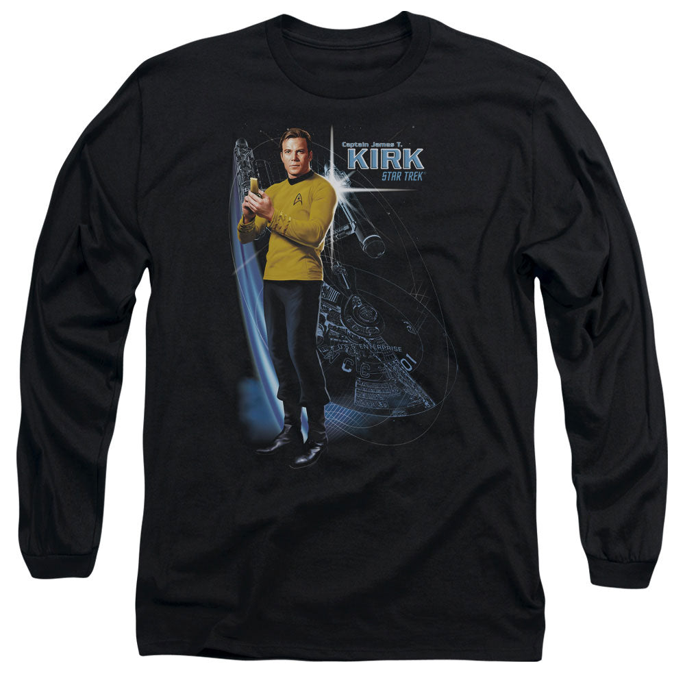 Star Trek Galactic Kirk Mens Long Sleeve Shirt Black Officially Licensed