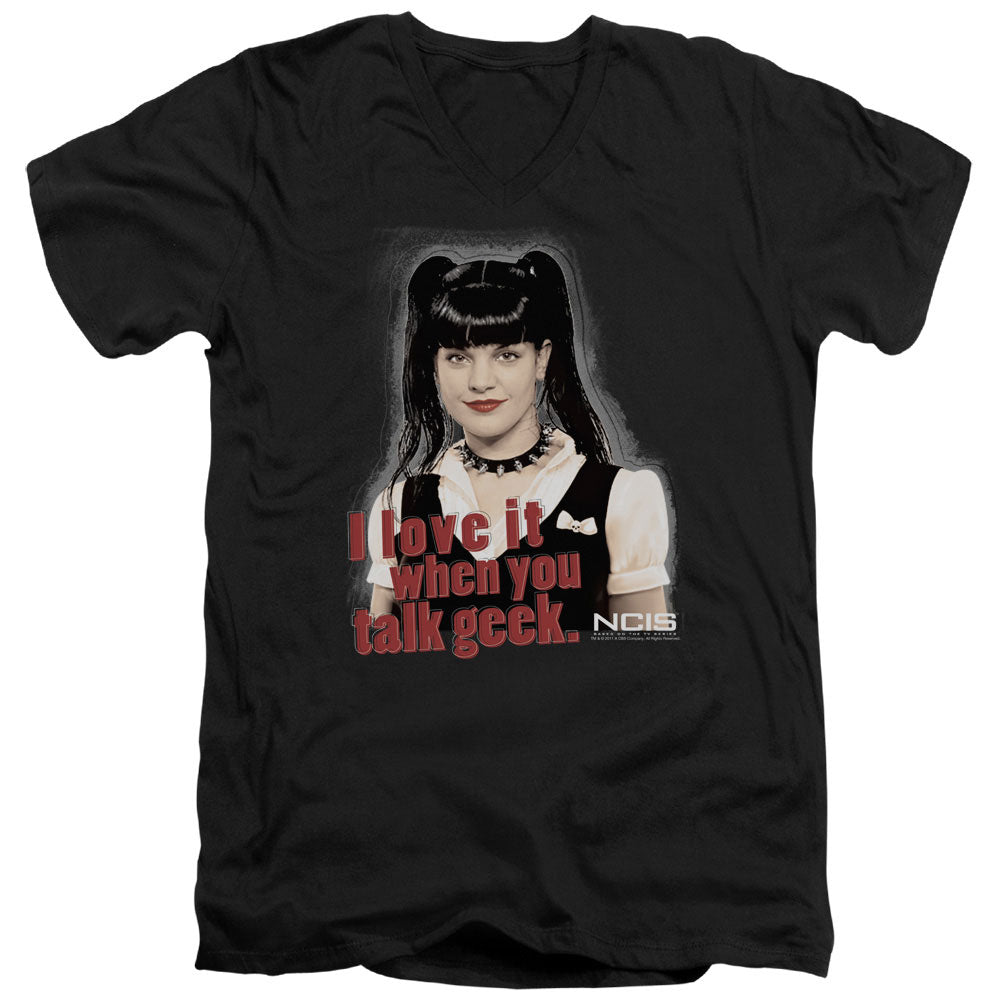 Ncis Geek Talk Mens Slim Fit V-Neck T Shirt Black