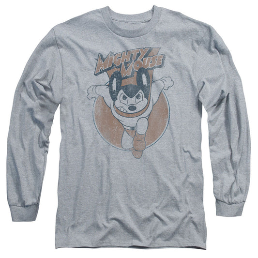 Mighty Mouse Flying With Purpose Mens Long Sleeve Shirt Athletic Heather