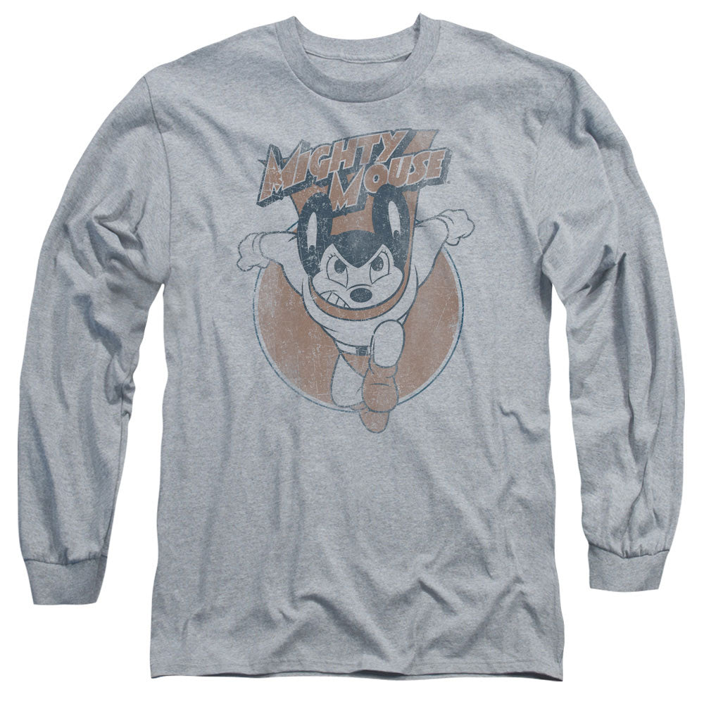 Mighty Mouse Flying With Purpose Mens Long Sleeve Shirt Athletic Heather