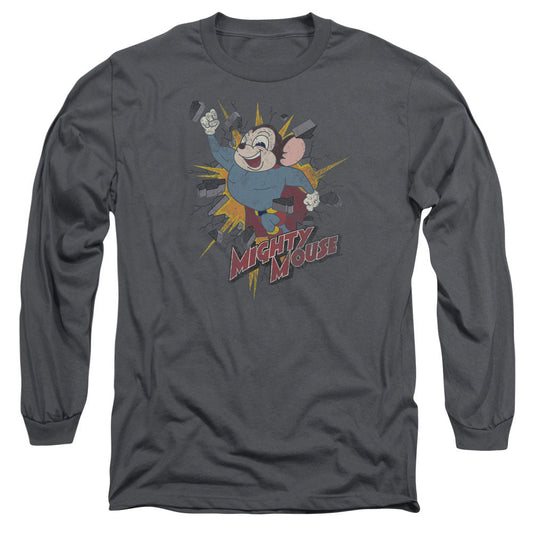 Mighty Mouse Break Through Mens Long Sleeve Shirt Charcoal