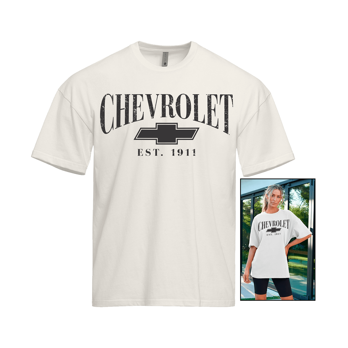 Chevrolet "Icon" Ladies Womens Oversized T Shirt White