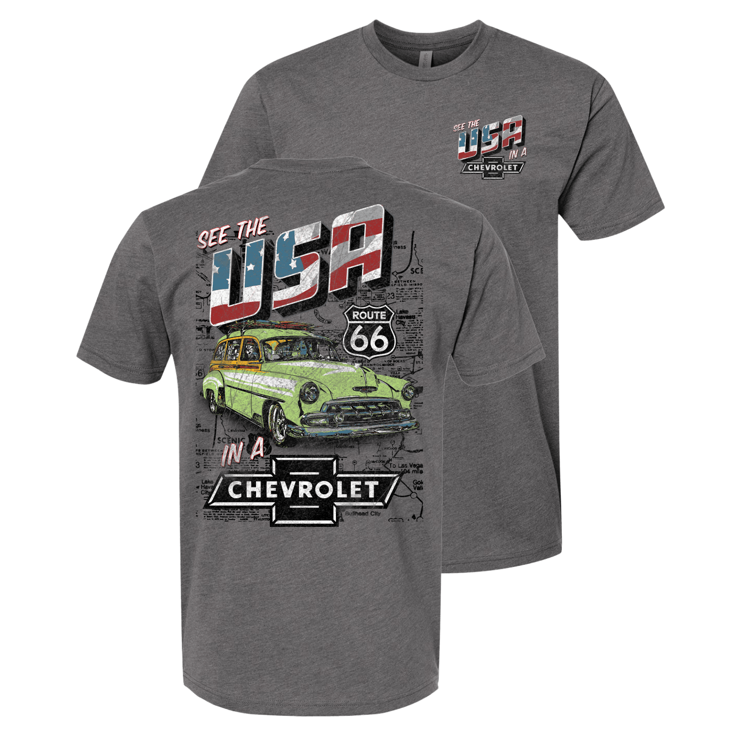 Chevrolet "See the USA" Mens T Shirt Grey