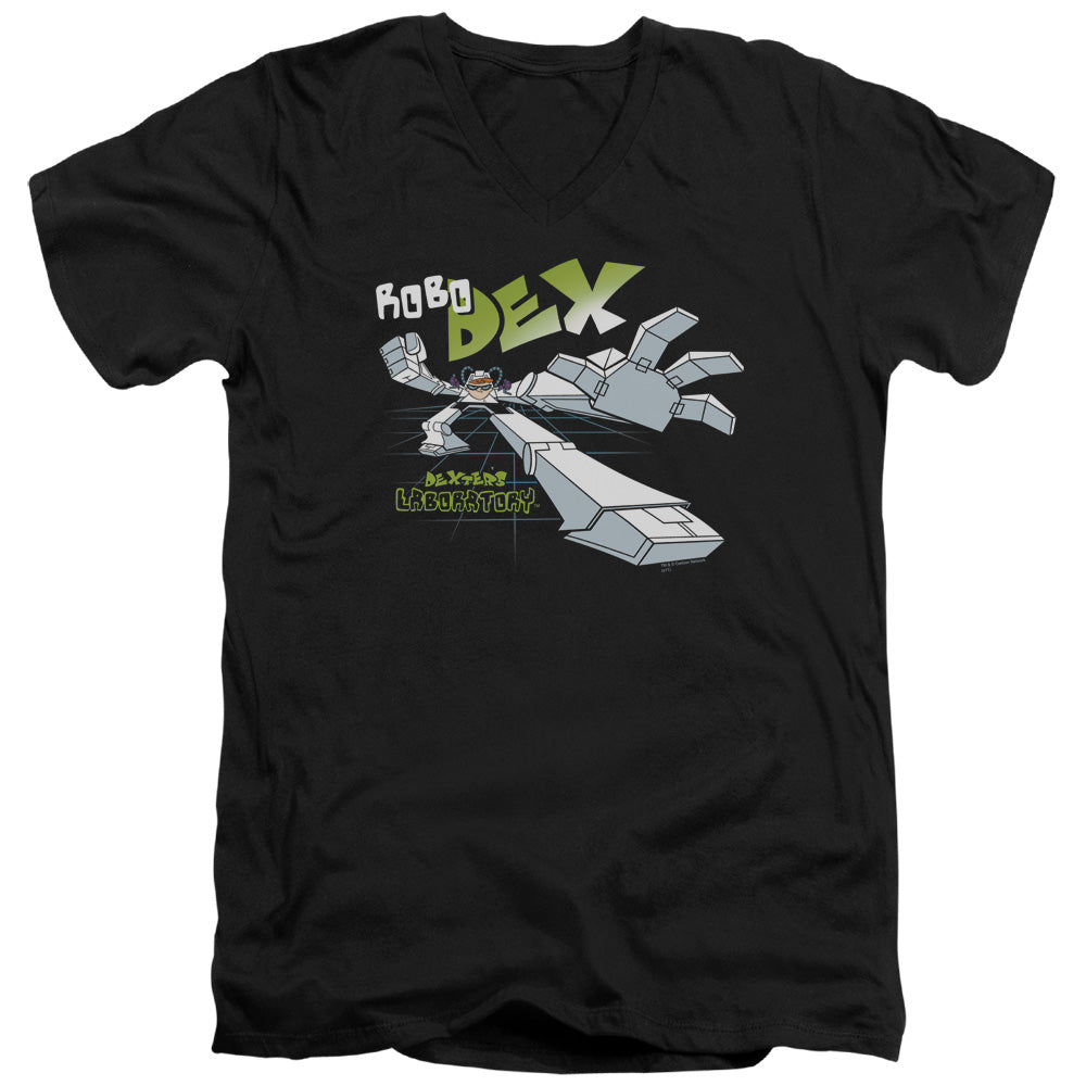 Dexters Laboratory Robo Dex Mens Slim Fit V-Neck T Shirt Black