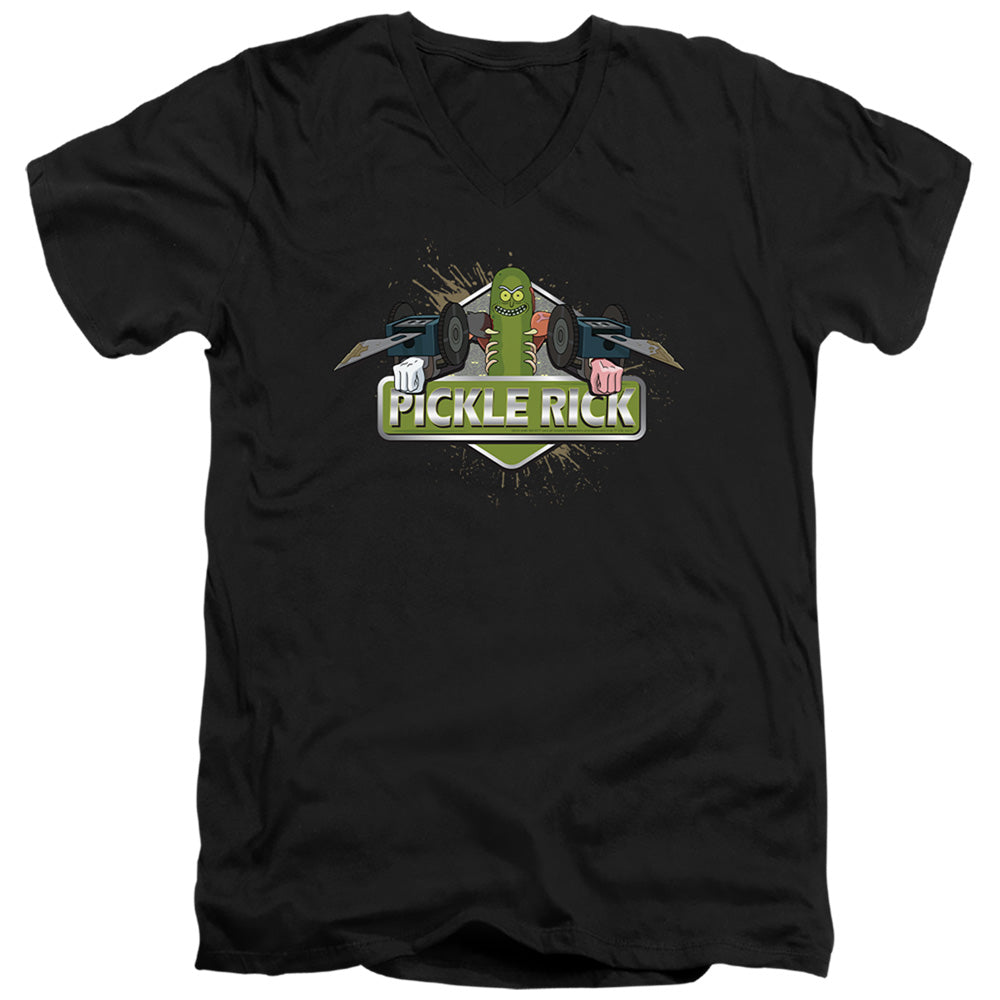 Rick And Morty Pickle Rick Mens Slim Fit V-Neck T Shirt Black