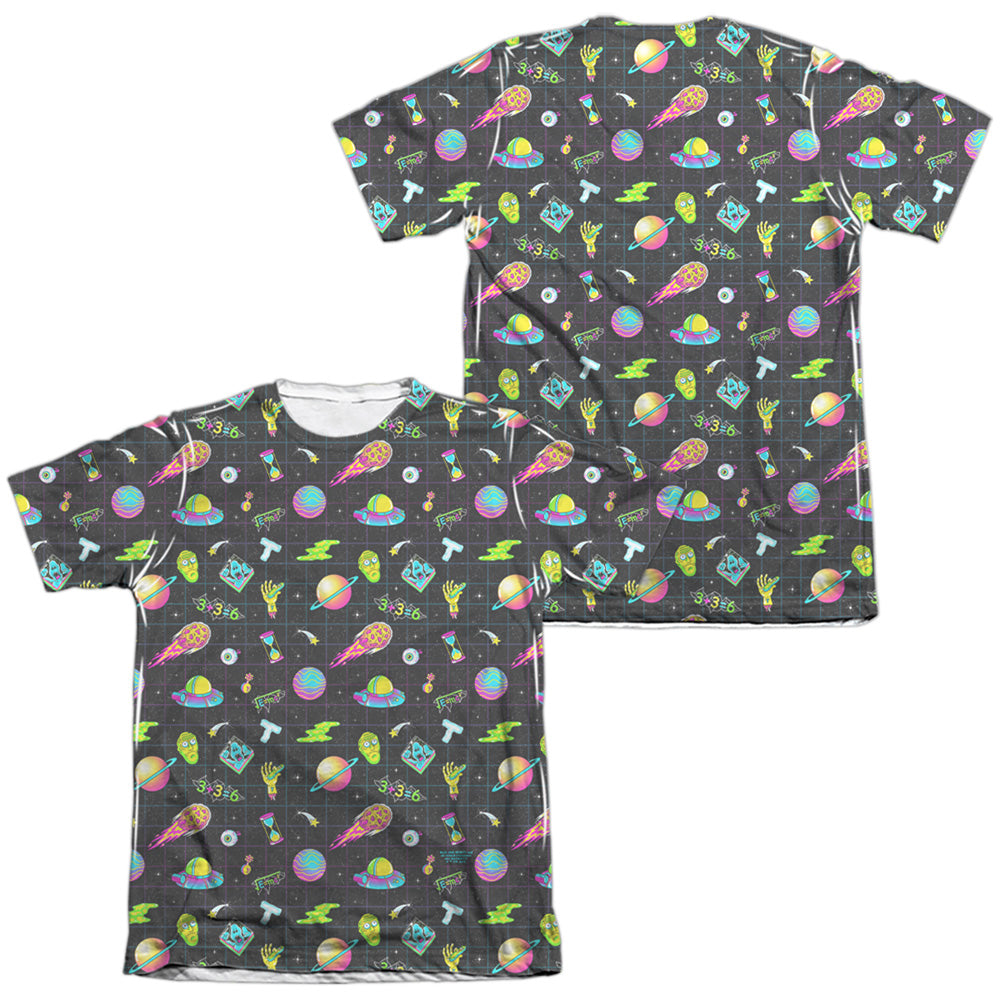 Rick And Morty Opening Icons Front Back Print Mens Poly Cotton T Shirt White