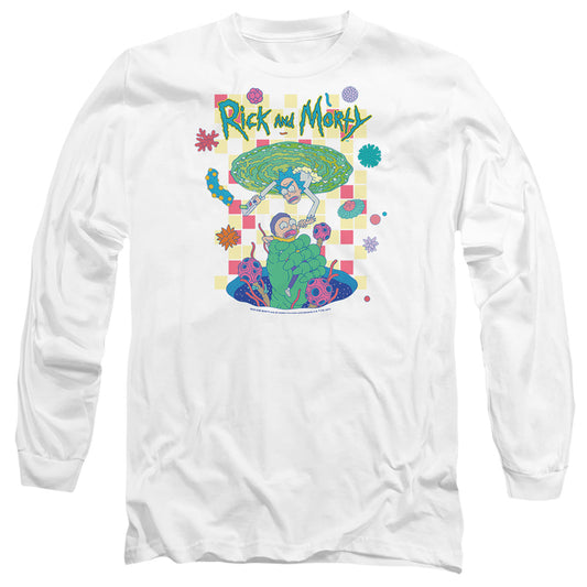 Rick And Morty Falling Portals Mens Long Sleeve Shirt White Officially Licensed