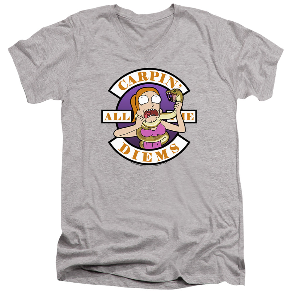 Rick And Morty Carp En All Them Diems Mens Slim Fit V-Neck T Shirt Athletic Heather