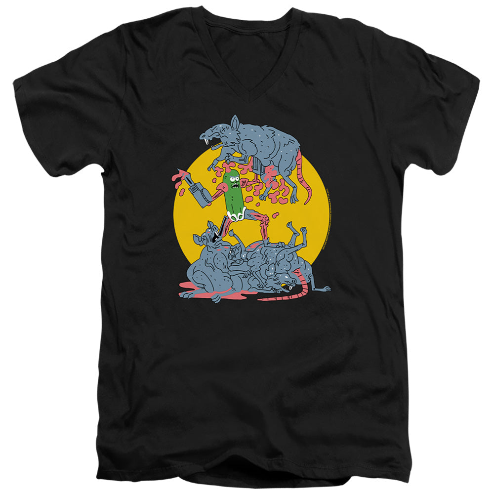 Rick And Morty The Adventures Of Pickle Rick Mens Slim Fit V-Neck T Shirt Black