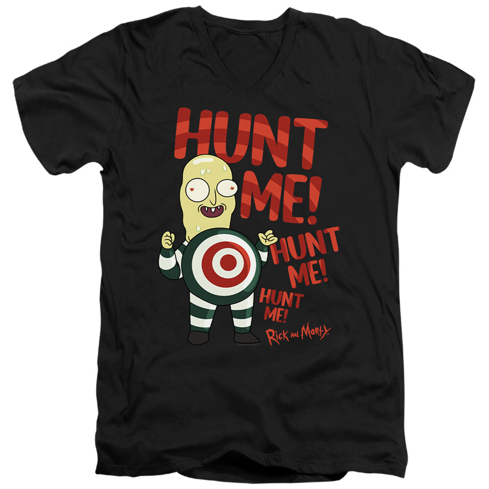 Rick And Morty Hunt Me Mens Slim Fit V-Neck T Shirt Black