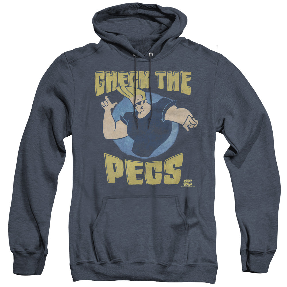 Johnny Bravo Check the Pects Heather Mens Hoodie Navy Blue