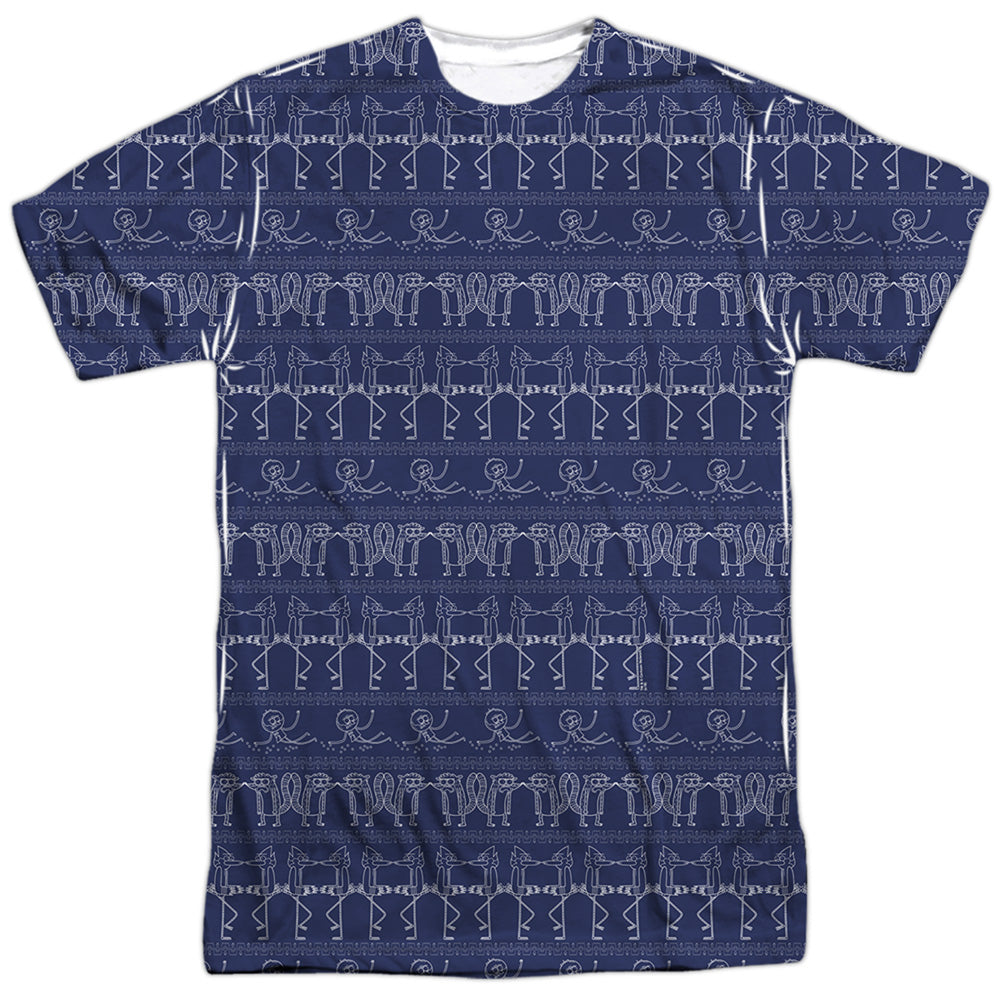 Regular Show Rs Pattern-Mens Poly Crew T Shirt-White