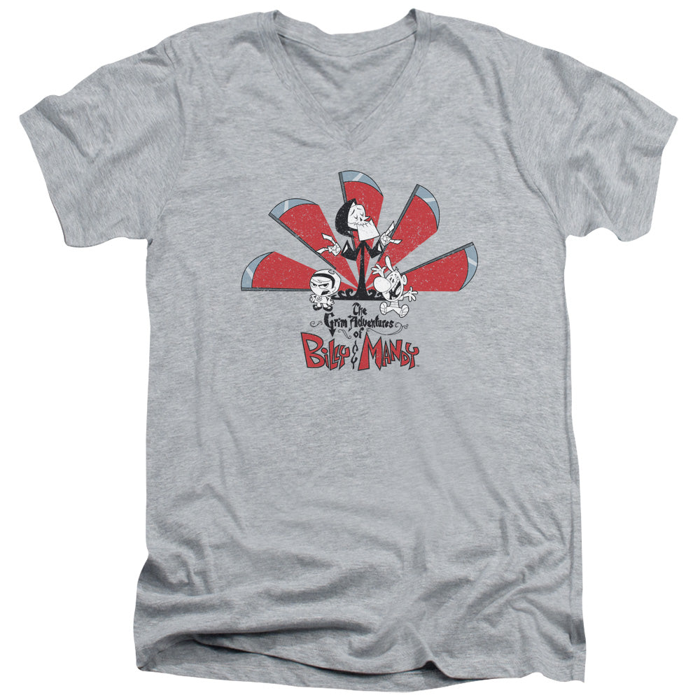 Grim Adventures of Billy and Mandy Grim Adventures Mens Slim Fit V Neck T Shirt Athletic Heather