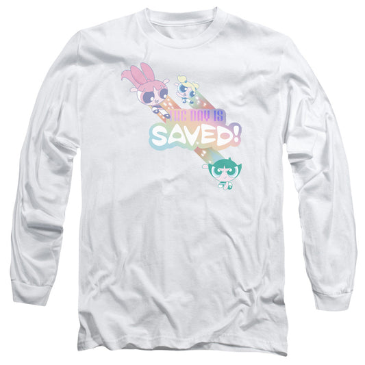 Powerpuff Girls The Day Is Saved Mens Long Sleeve Shirt White