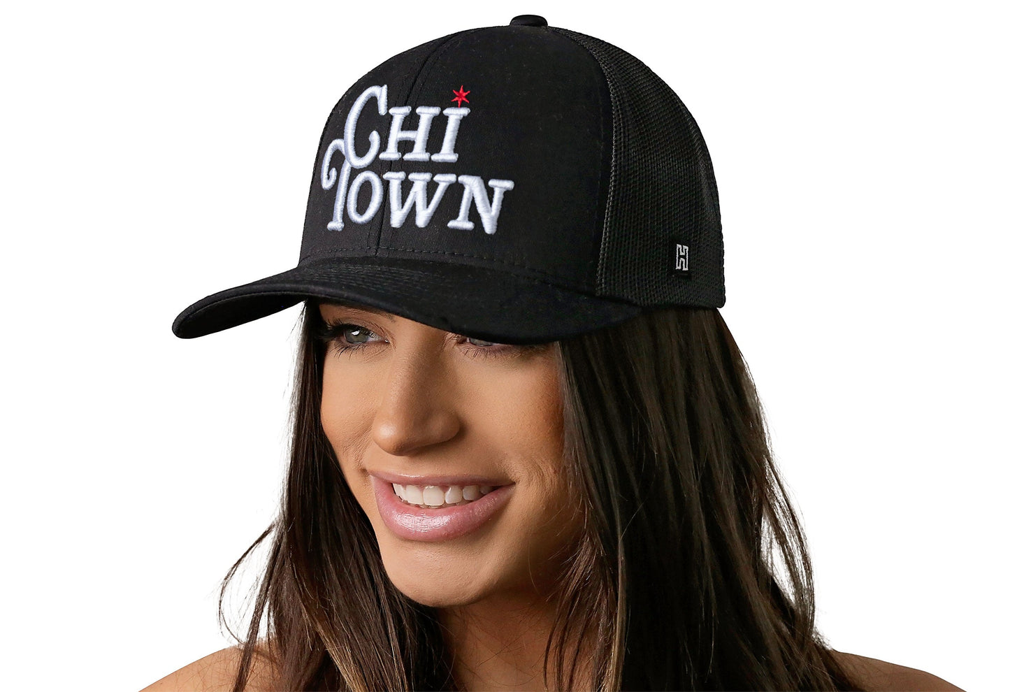 Chi Town White Script Trucker Haka Hat Black Illinois Snapback