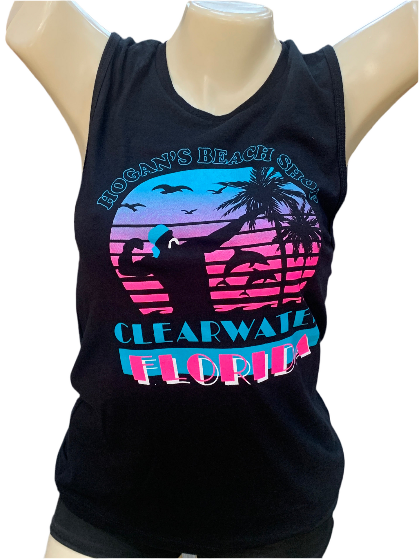 Hulk Hogan Hogan's Beach Shop Miami Vice Relaxed Fit Womens Tank Top Shirt Black