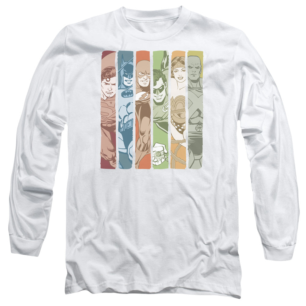 DC Comics Justice League Columns Mens Long Sleeve Shirt White