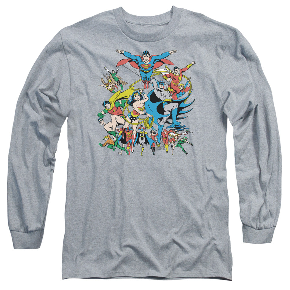 Dc Justice League Assemble Mens Long Sleeve Shirt Athletic Heather Officially Licensed