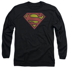 Load image into Gallery viewer, Dc Retro Supes Logo Distressed Mens Long Sleeve Shirt Black Officially Licensed