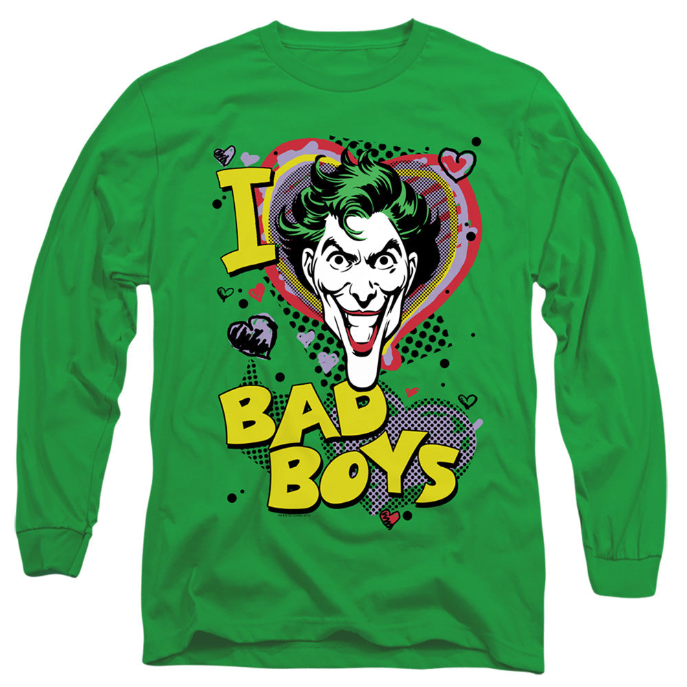 DC Comics I Heart Bad Boys 2 Mens Long Sleeve Shirt Kelly Green