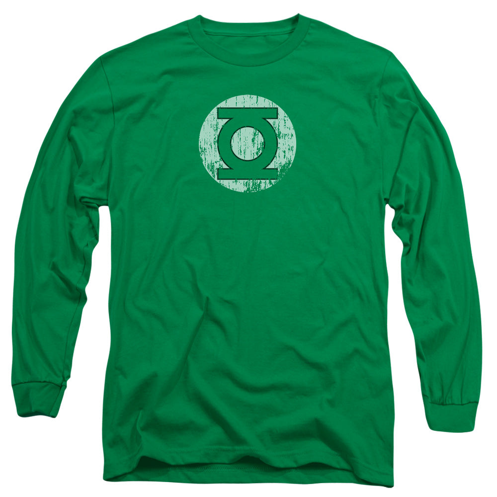 DC Comics Distressed Lantern Logo Mens Long Sleeve Shirt Kelly Green