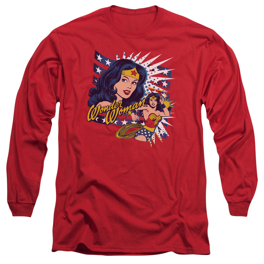 DC Comics Pop Art Wonder Mens Long Sleeve Shirt Red