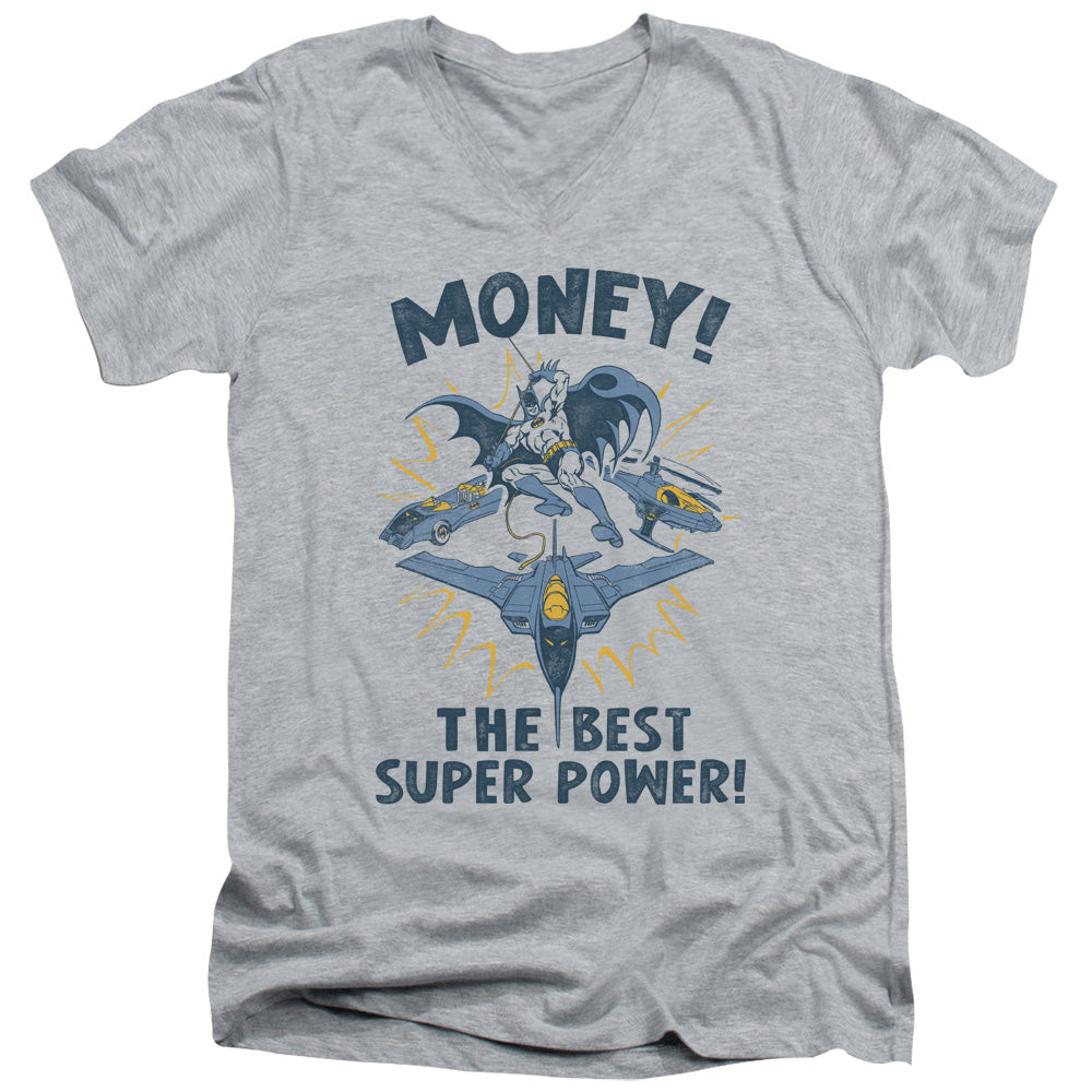 DC Comics Money Mens Slim Fit V Neck T Shirt Athletic Heather