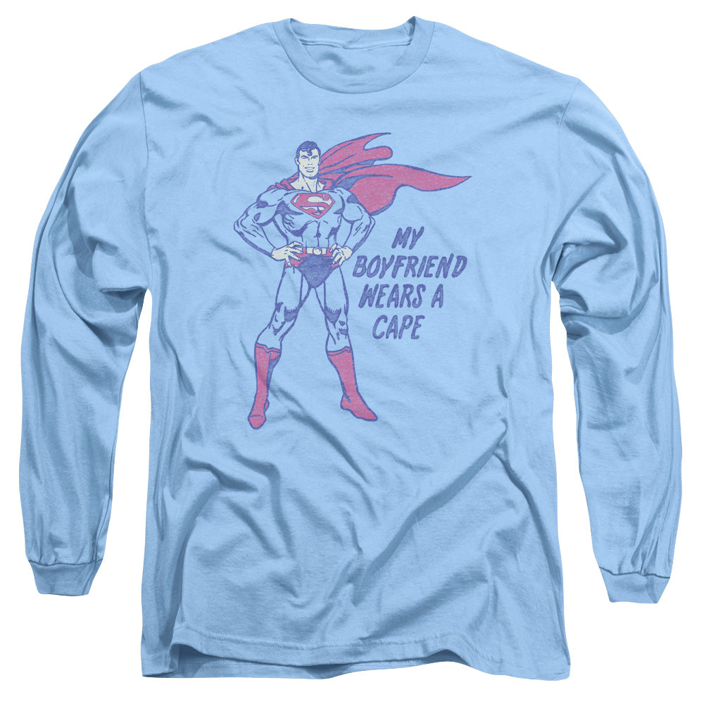 DC Comics Wears a Cape Mens Long Sleeve Shirt Carolina Blue
