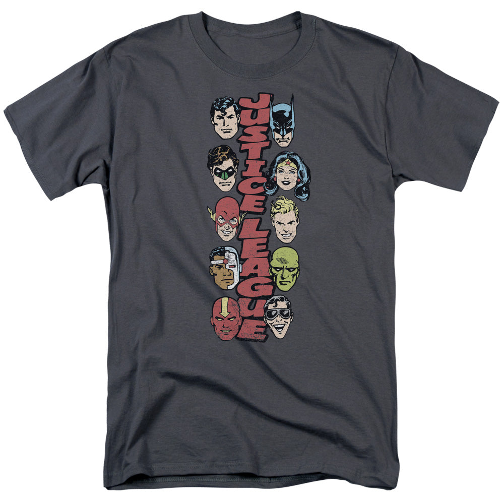 DC Comics Stacked Justice Mens T Shirt Charcoal