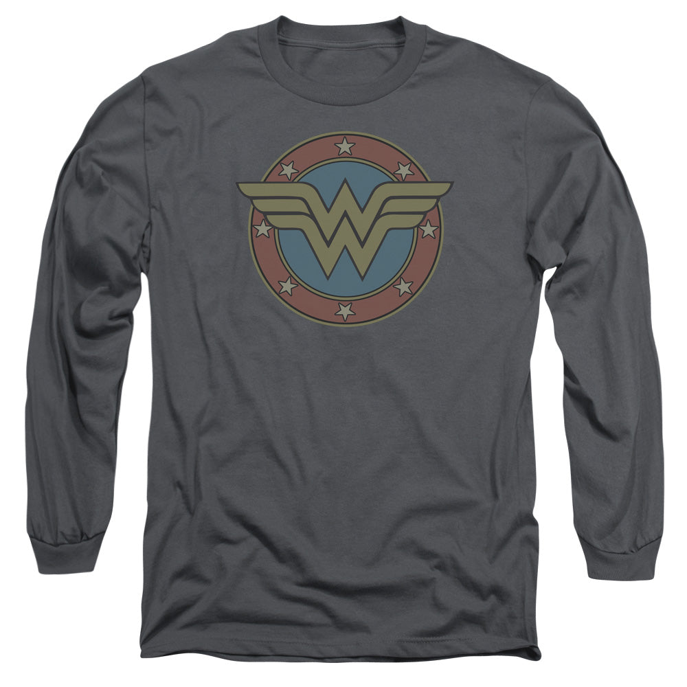 Dc Ww Vintage Emblem Mens Long Sleeve Shirt Charcoal Officially Licensed