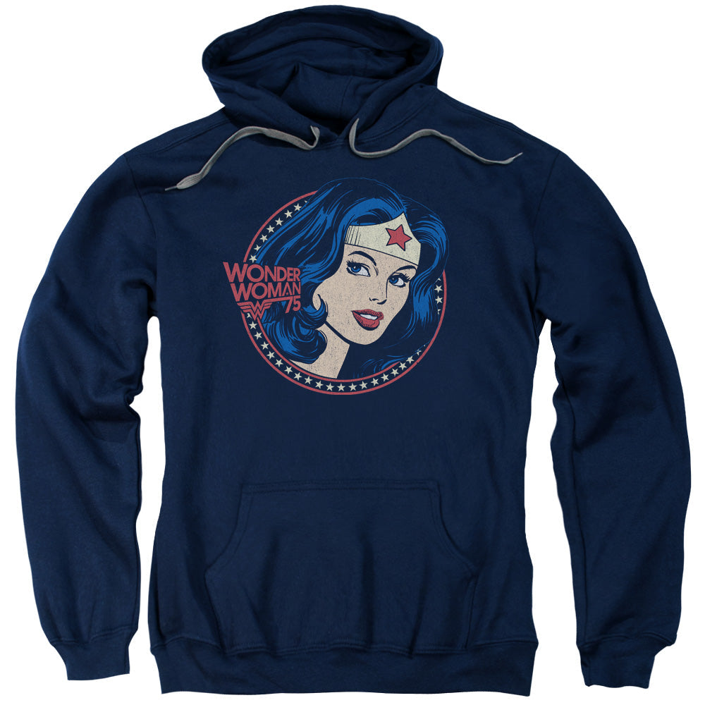 DC Comics WW75 Starburst Portrait Mens Hoodie Navy Blue