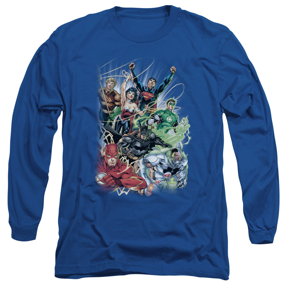 Jla Justice League #1 Mens Long Sleeve Shirt Royal Blue