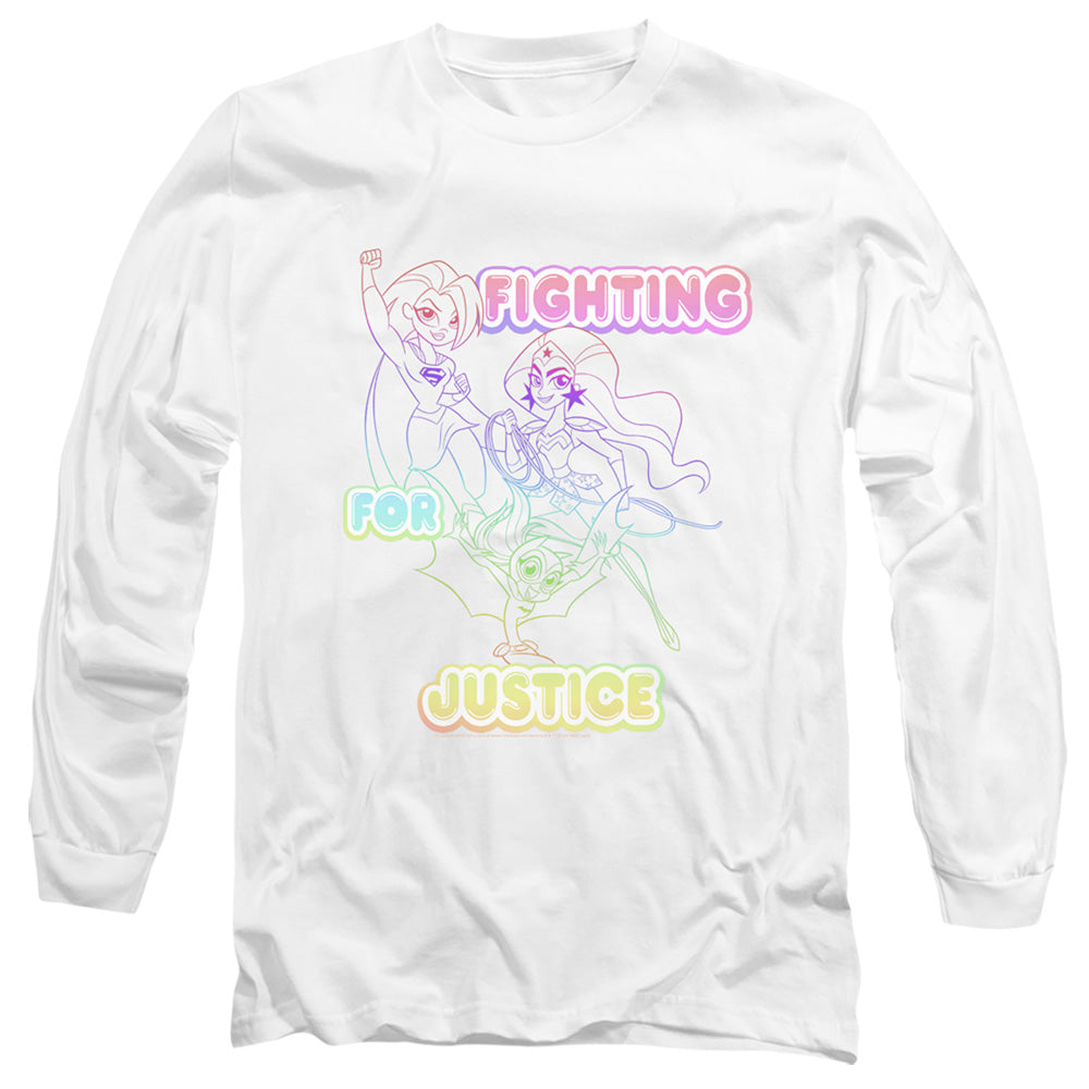 Dc Superhero Girls Fighting For Justice Mens Long Sleeve Shirt White Officially Licensed