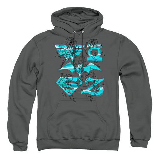 Dc Superhero Girls Line Art Group Mens Hoodie Charcoal