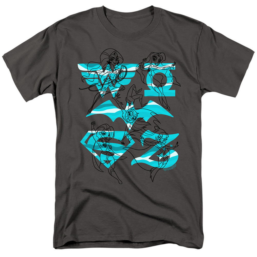 DC Comics Superhero Girls Line Art Group Mens T Shirt Charcoal