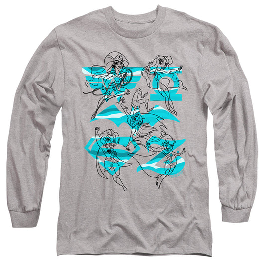 Dc Superhero Girls Line Art Group Mens Long Sleeve Shirt Athletic Heather Officially Licensed