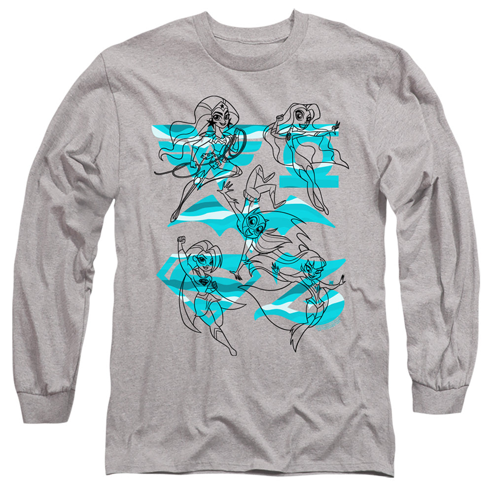 Dc Superhero Girls Line Art Group Mens Long Sleeve Shirt Athletic Heather Officially Licensed