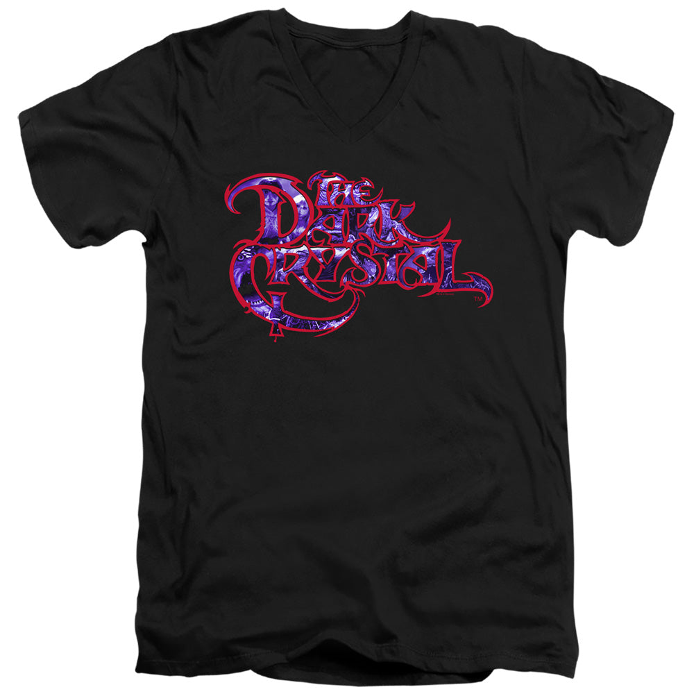 Dark Crystal Collage Logo Mens Slim Fit V Neck T Shirt Black