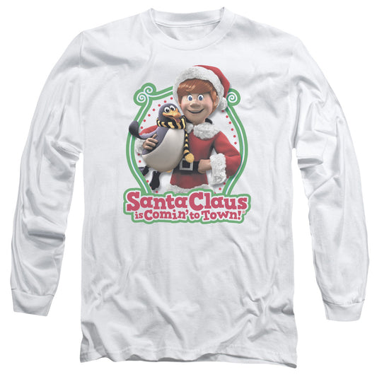 Santa Claus Is Comin To Town Penguin Mens Long Sleeve Shirt White Officially Licensed