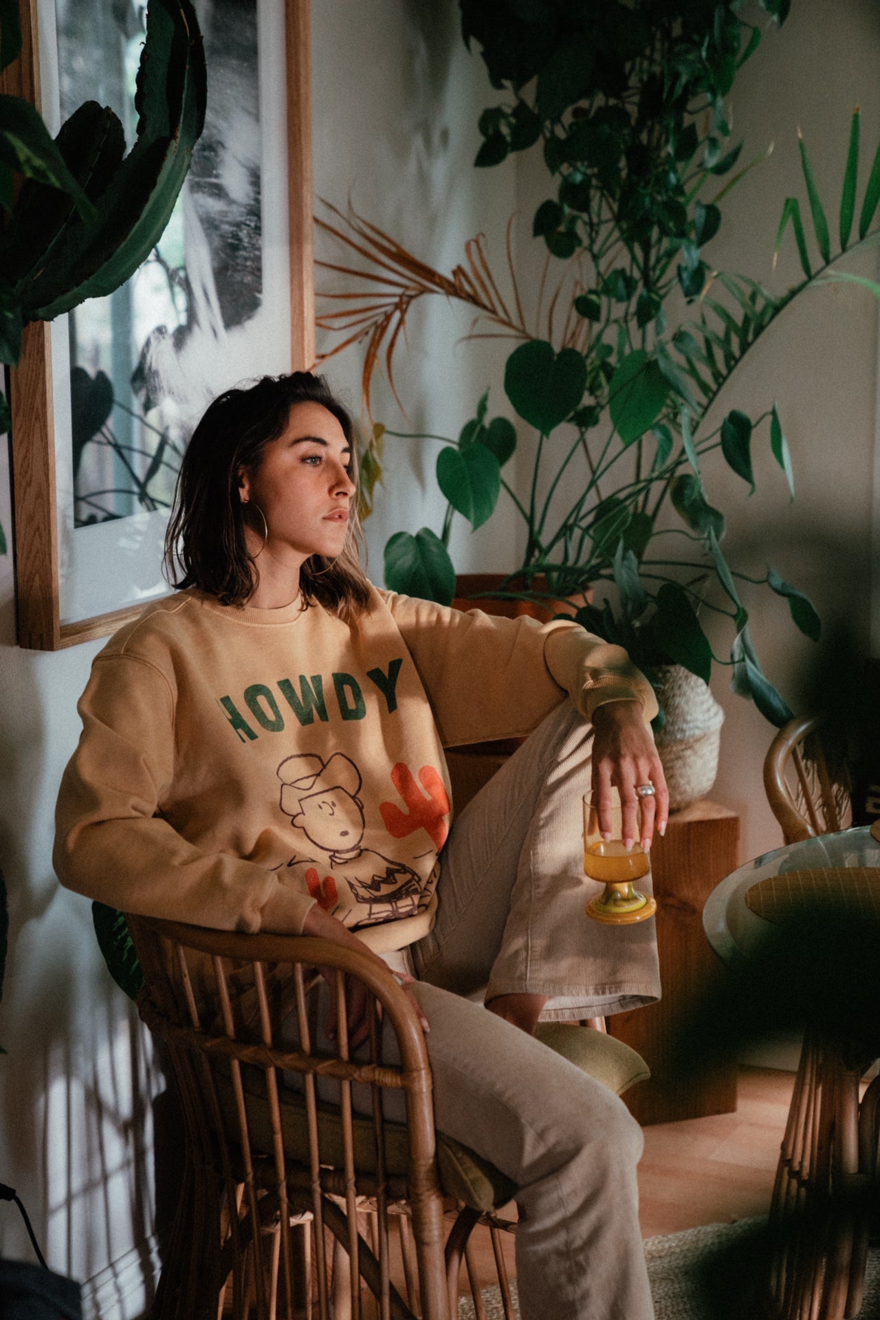 Peanuts Cowboy Charlie Womens Crewneck Sweatshirt Mustard Yellow