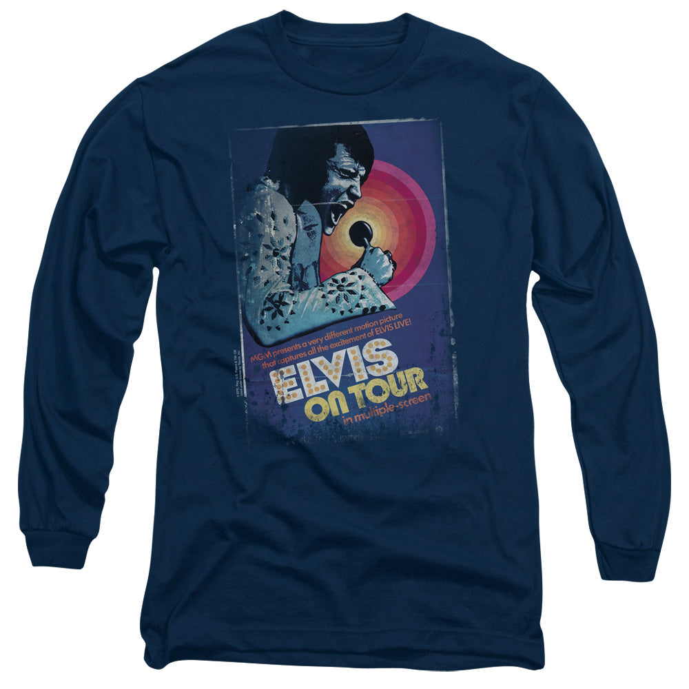 Elvis Presley on Tour Poster Mens Long Sleeve Shirt Navy Blue