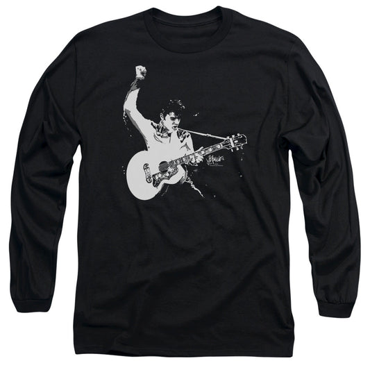 Elvis Presley Black And White Guitarman Mens Long Sleeve Shirt Black